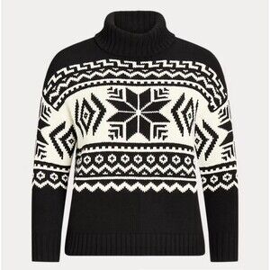 Lauren Ralph Lauren Black Label Sweater Women's Small Black Turtleneck Fair Isle